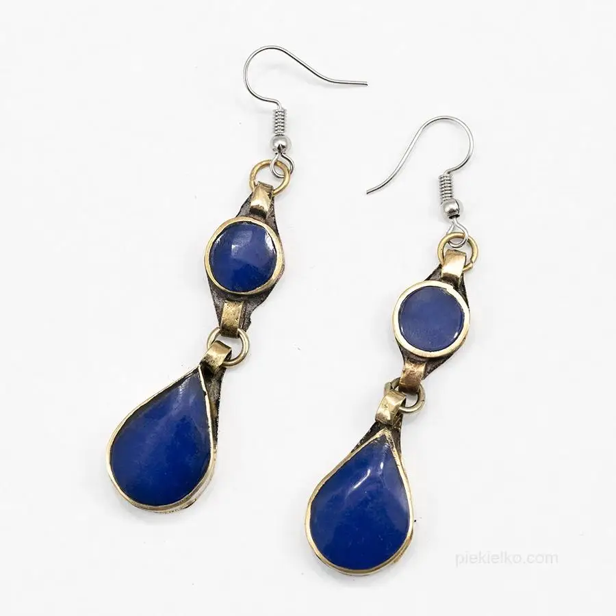 Earrings with a blue eyelet