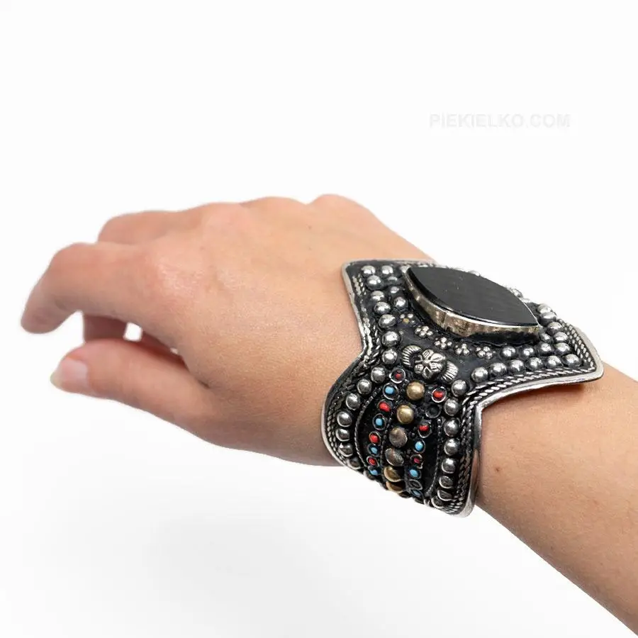 Afghan bracelet, black agate