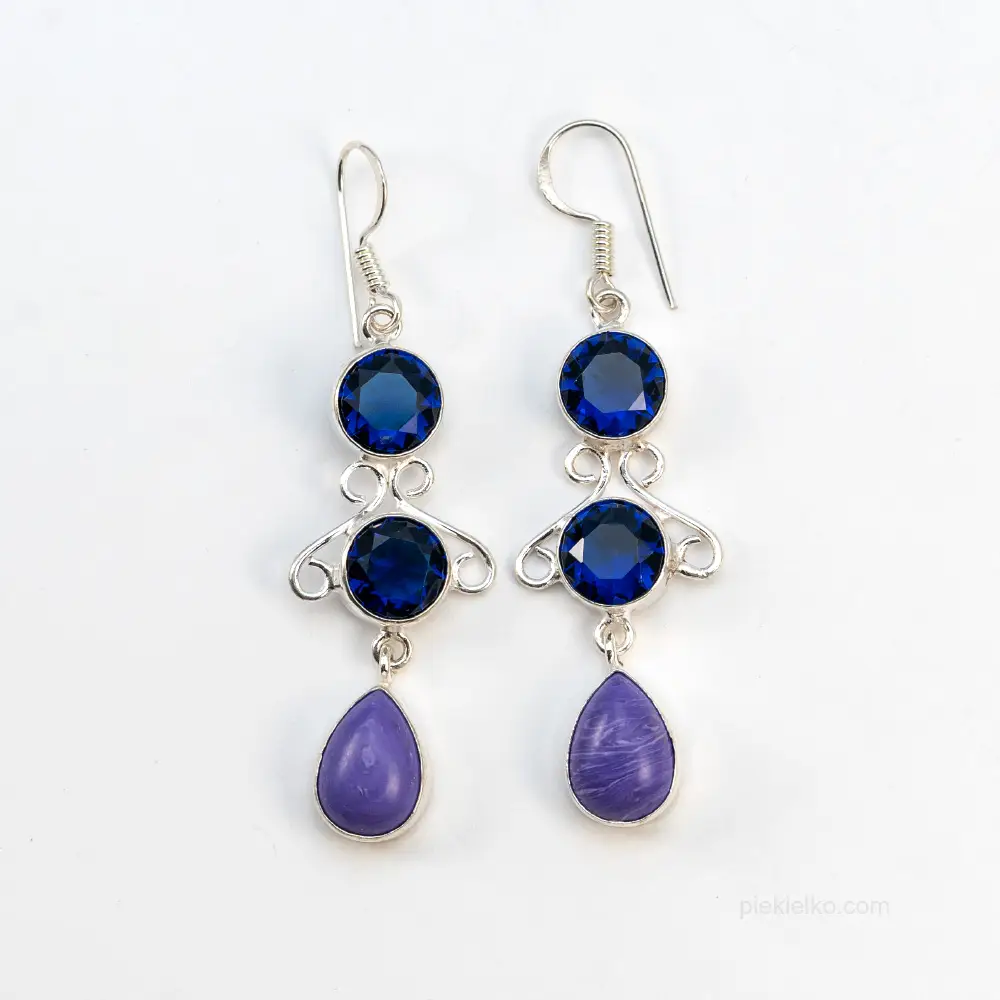 Silver-plated tanzanite with charoite earrings