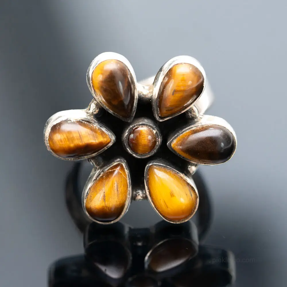 Silver adjustable tiger eye ring