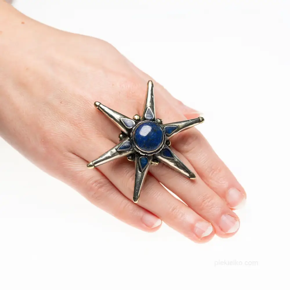Afghan Star Ring with Lapis Lazuli