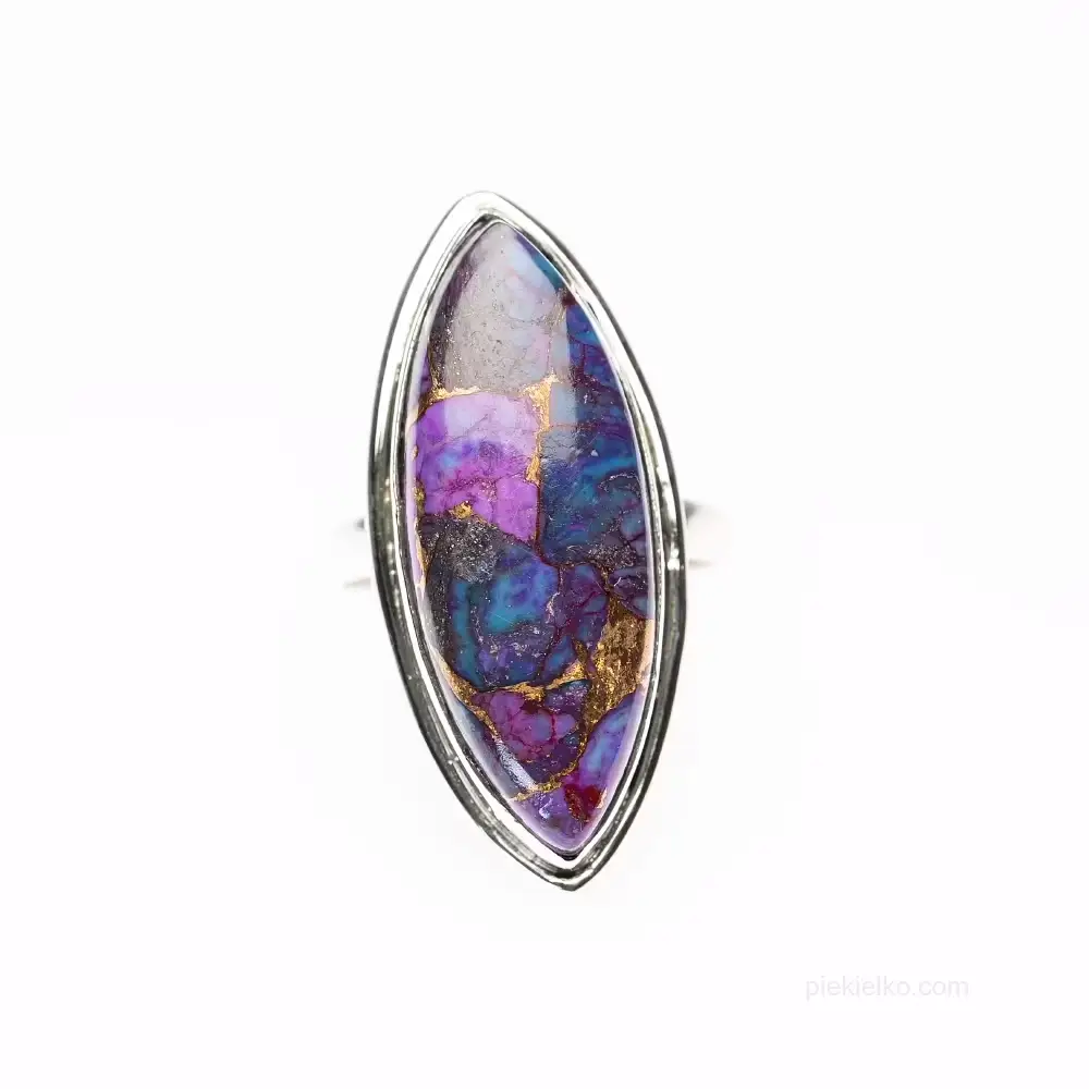 Adjustable silver ring with purple turquoise