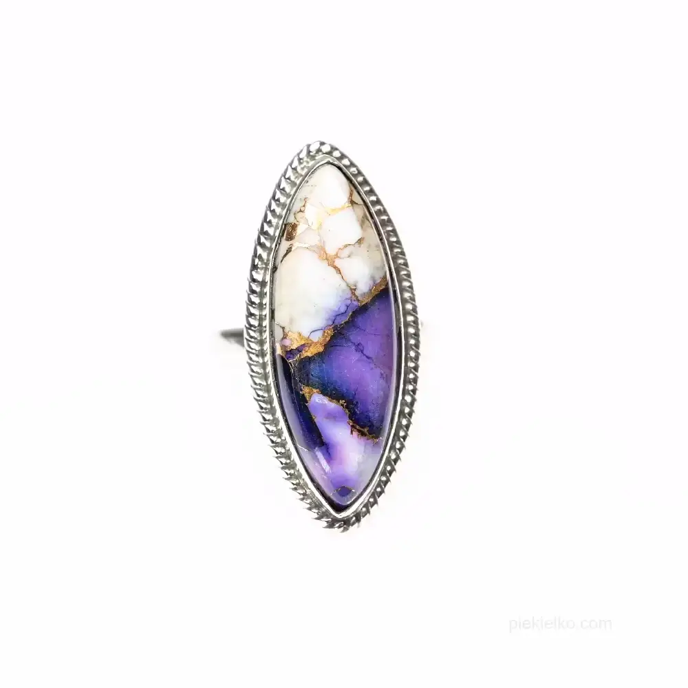 Silver ethnic ring with purple turquoise