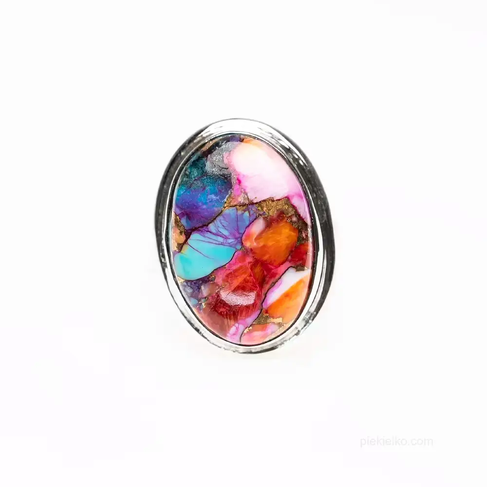 Sterling silver ring with vibrant spiny oyster shell
