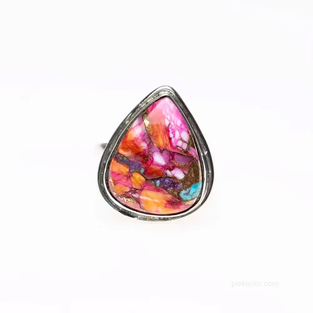 Sterling silver ring with spiny oyster shell and copper matrix
