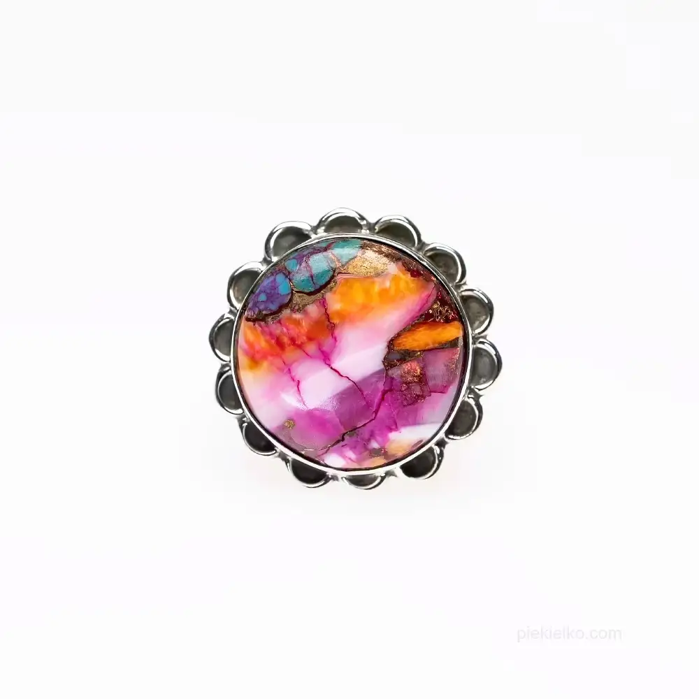 Sterling silver ring with spiny oyster and copper composite