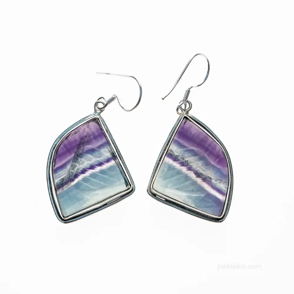 Earrings with natural fluorite in pastel bands