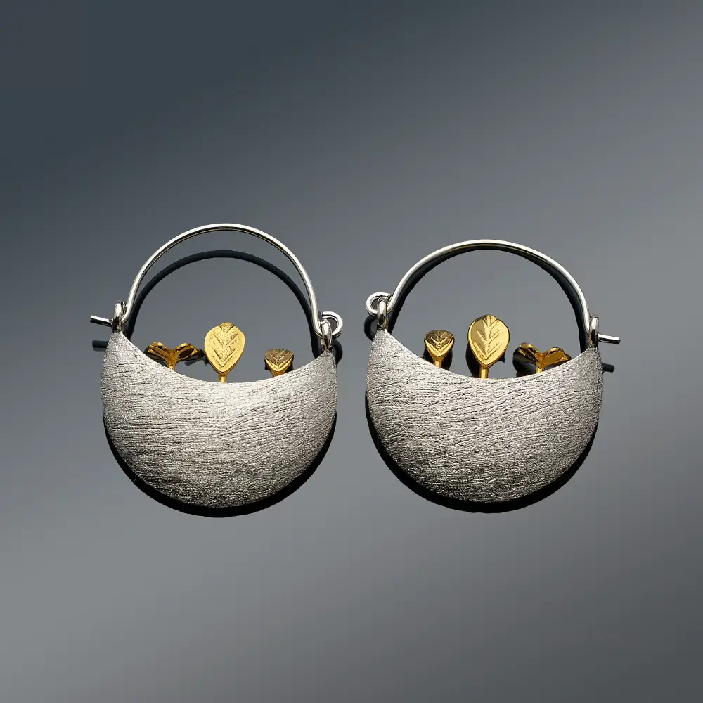 Miao Silver Basket Earrings with Gold-Plated Floral Details