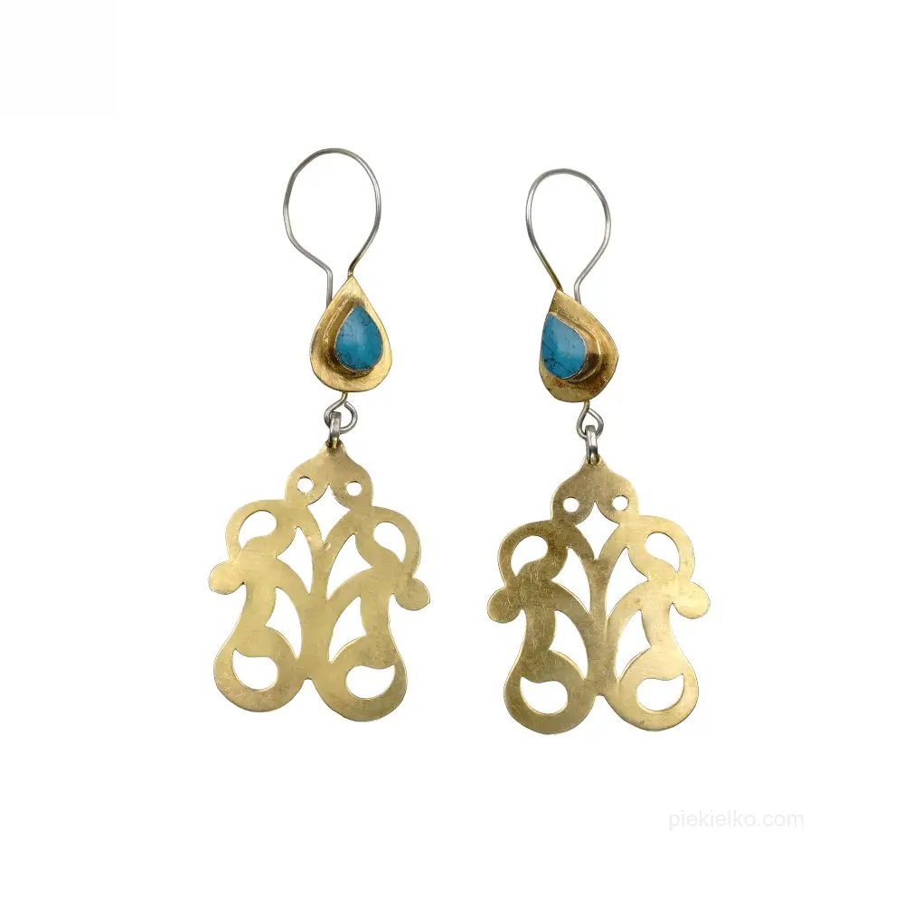 Turkmen earrings with turquoise and ornament
