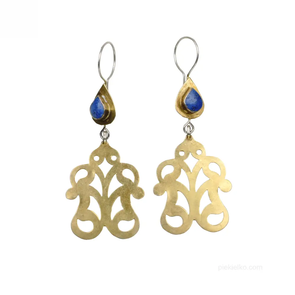 Pozłacane kolczyki Turkmenistan lapis lazuli
