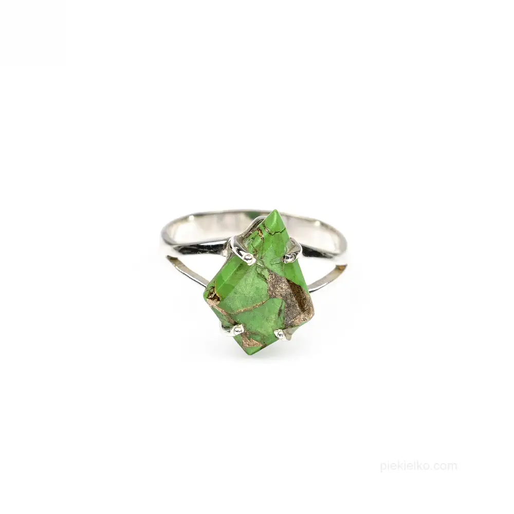 Silver ring with green turquoise and copper