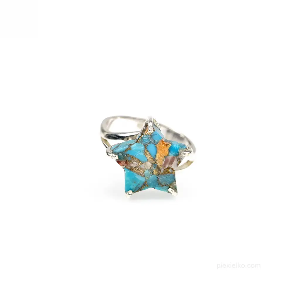 Silver ring with a turquoise star