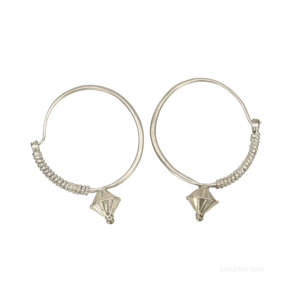 Silver earrings with a dense wire braid