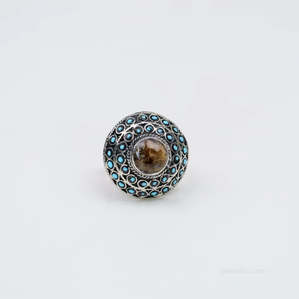 Pakistani agate ring with blue mosaic