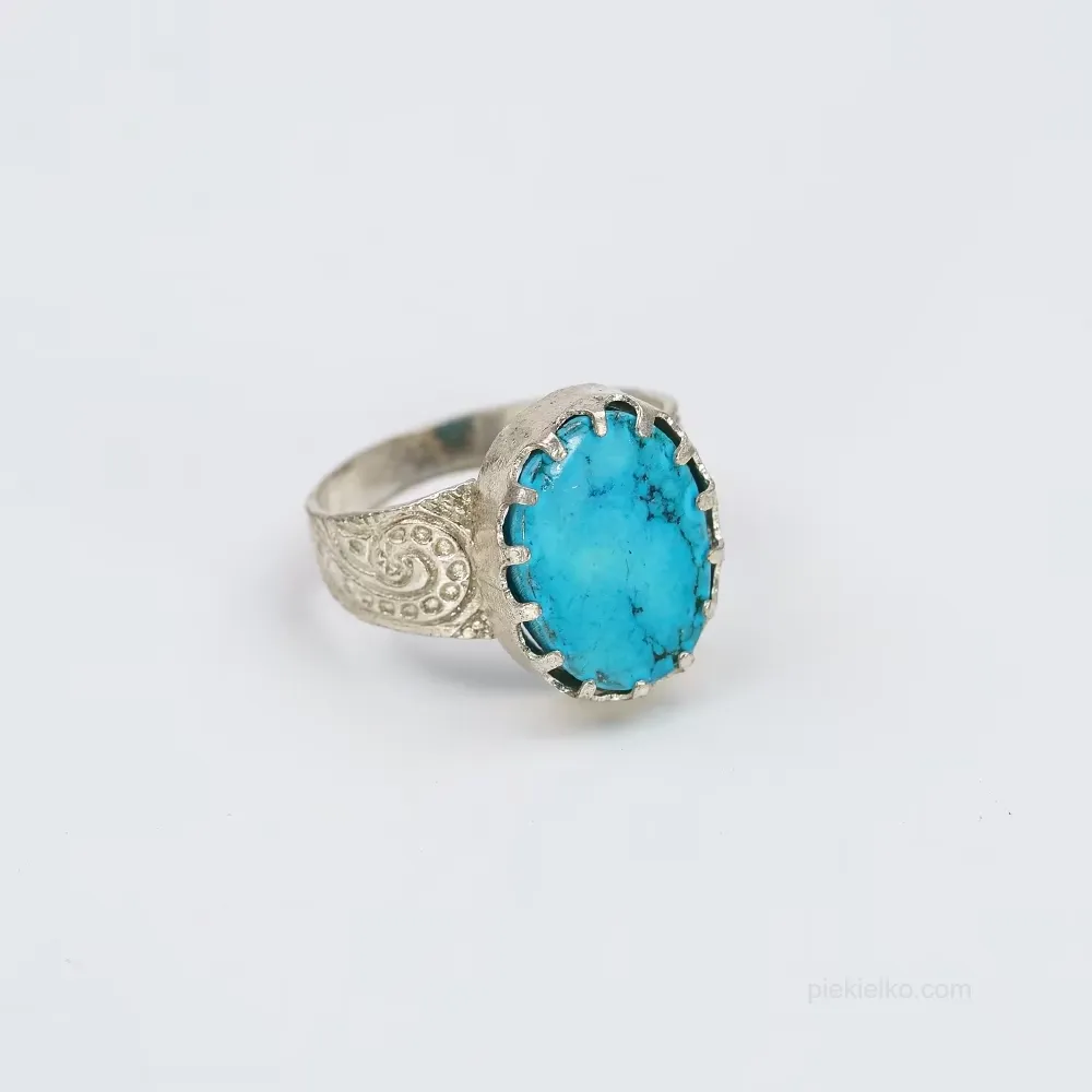 Blue Oasis – Turquoise in an Engraved Setting from Pakistan