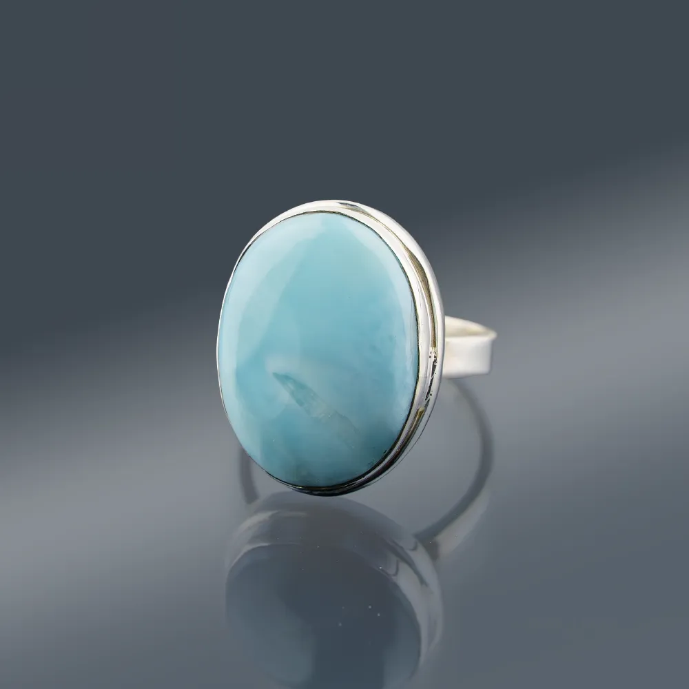 Larimar w Srebrnej Oprawie &ndash; Regulowany Pierścień 925