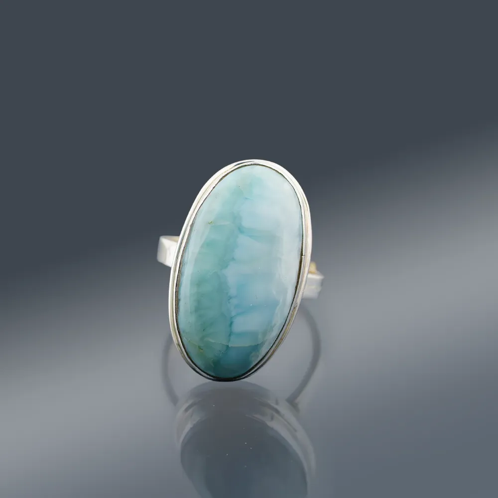 Larimar Oval Long &ndash; Srebrny Pierścień 925