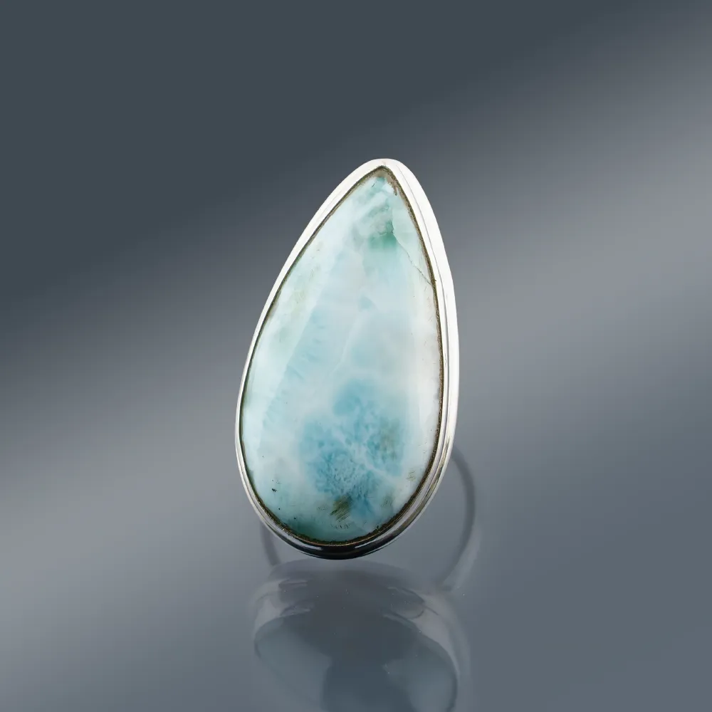Srebrny Pierścionek z Larimarem Kropla &ndash; Naturalny Larimar 925