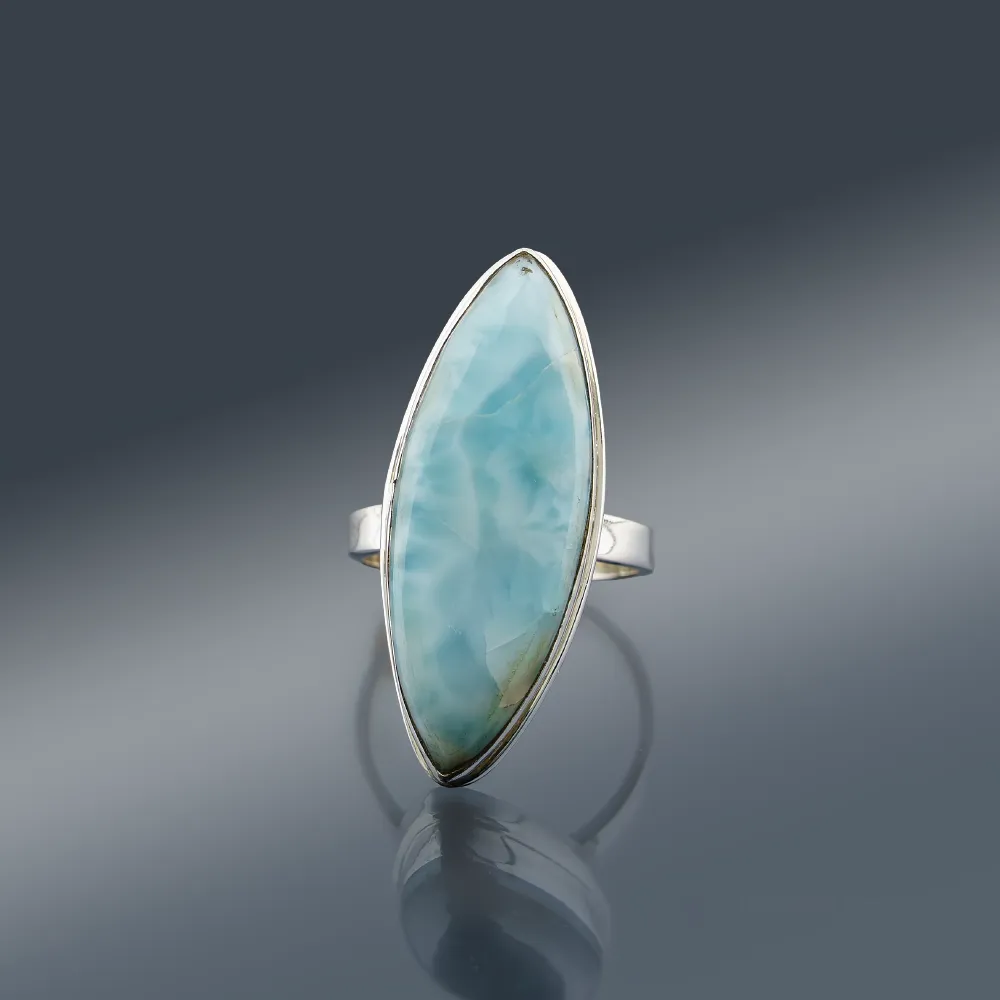 Srebrny Pierścionek z Larimarem Migdał &ndash; Naturalny Larimar 925