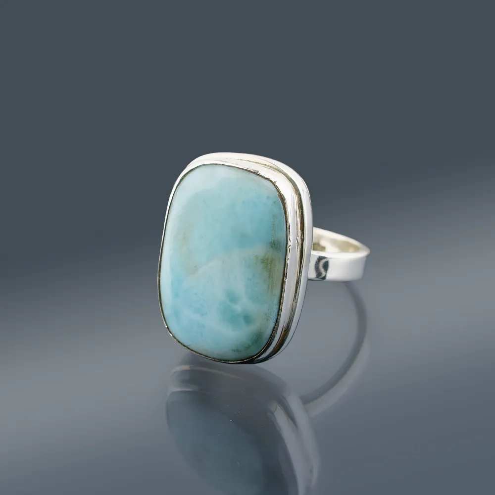 Srebrny Pierścionek z Larimarem Prostokąt &ndash; Naturalny Larimar