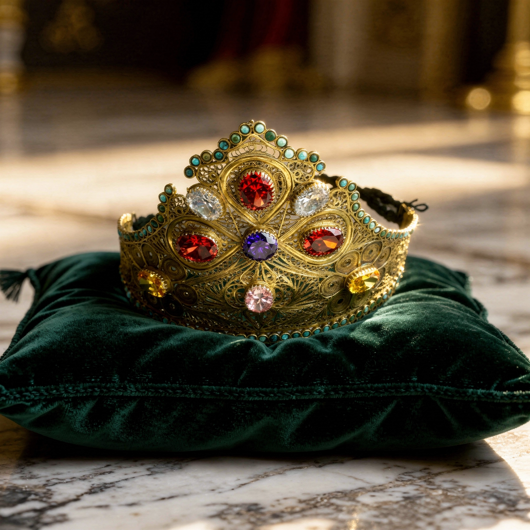Zabytkowa Uzbecka Tiara Ceremonialna - srebro złocone
