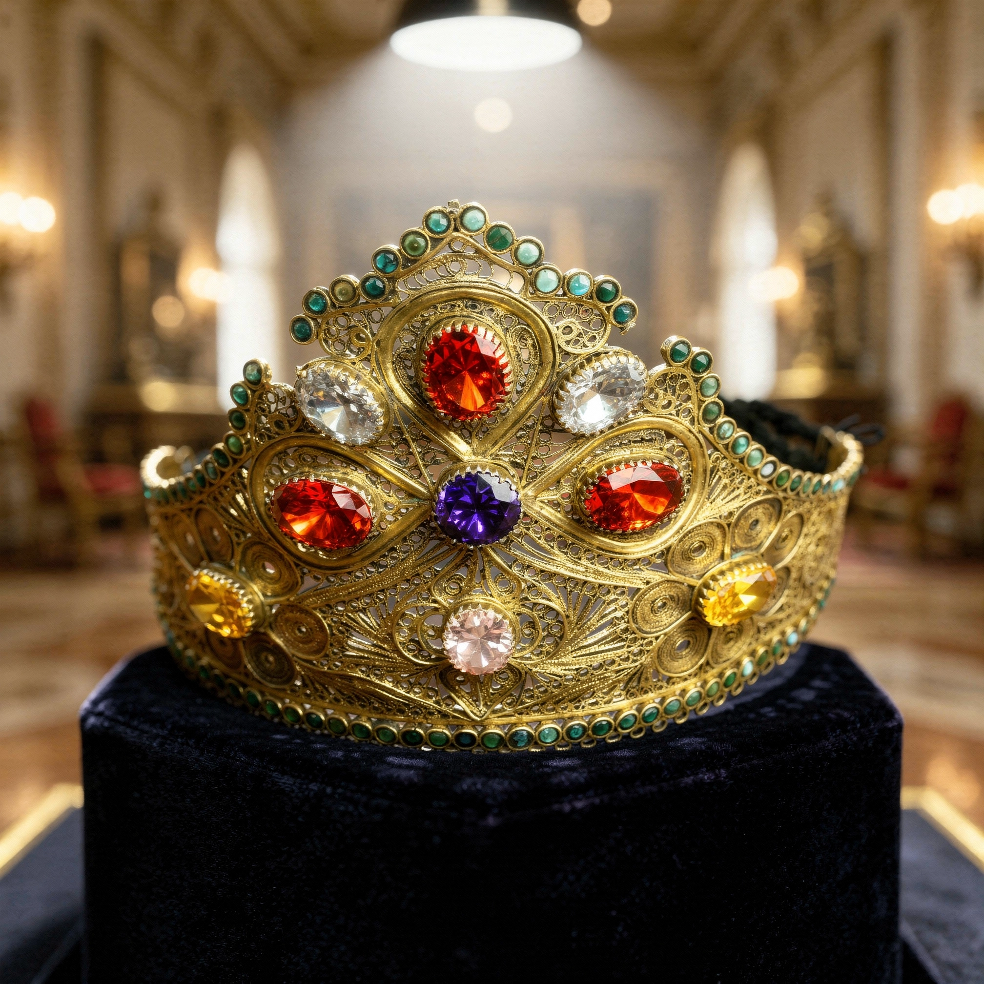 Zabytkowa Uzbecka Tiara Ceremonialna - srebro złocone