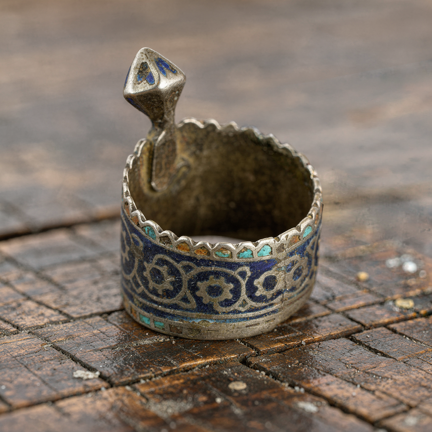 Antique Multan Silver Ring with Glass Inlay