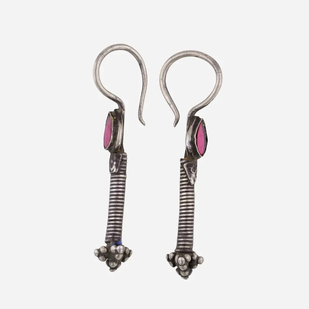Afghan Silver Pink Earrings