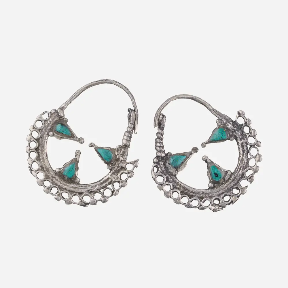 Antique Afghan earrings with turquoise