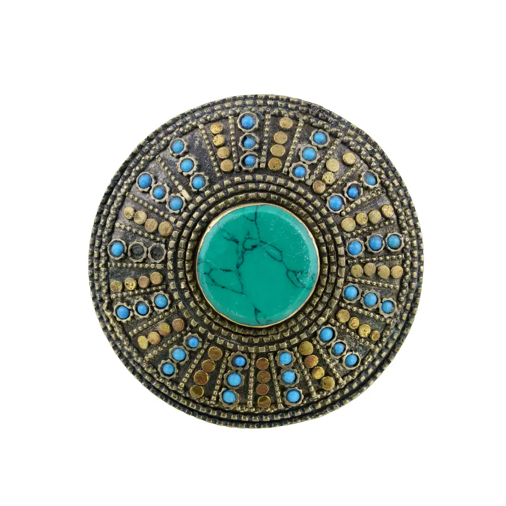 Afghan Two-Finger Ring &ndash; Turquoise Mandala