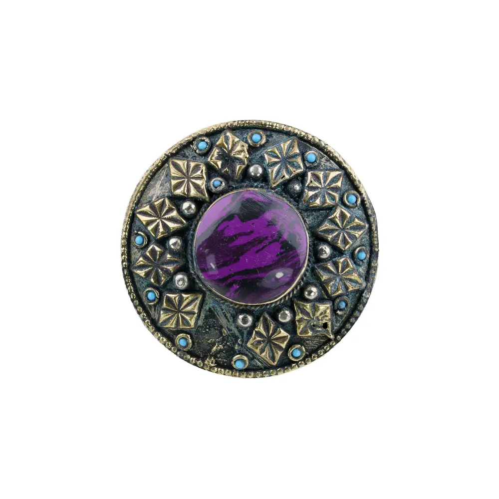 Afghan Two-Finger Ring - Purple Tribal Disc