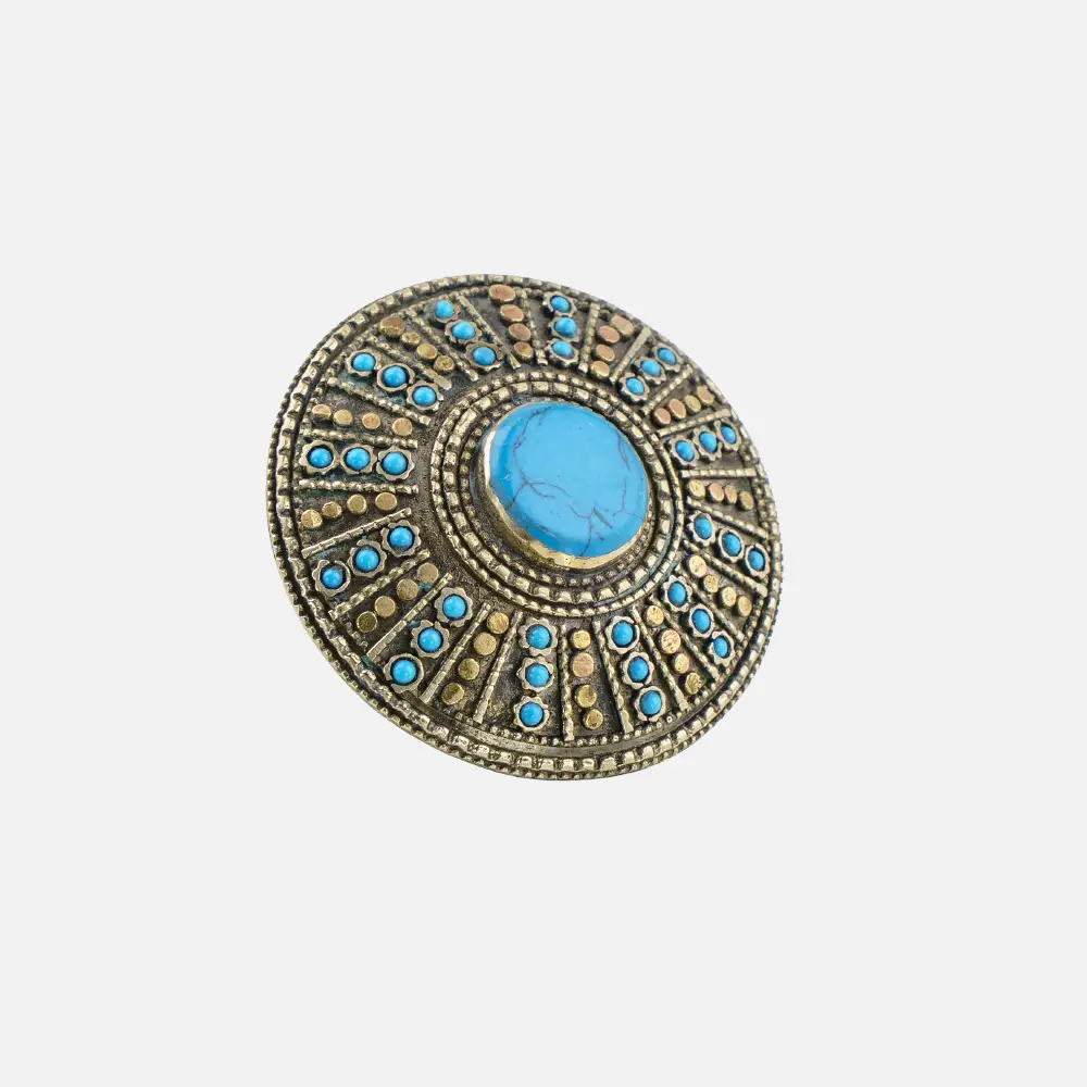 Afghan Monumental Ring - Turquoise Rosette